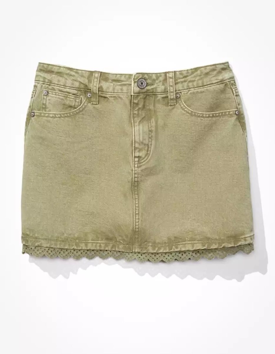 Jupes American Eagle AE Super High-Waisted Dentelle Denim Mini Vert Olive Femme | BPB-81261550